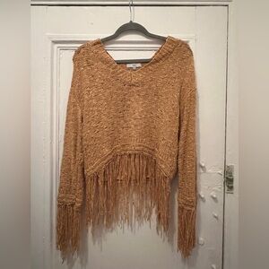 Fate Orange V-Neck Sweater with Fringe Detail